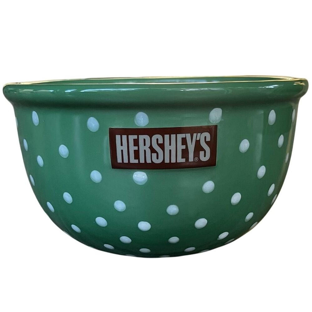 Hershey's Green Polka Dot Ceramic Bowl Candy Cocoa Ice Cream Collectible Dish
